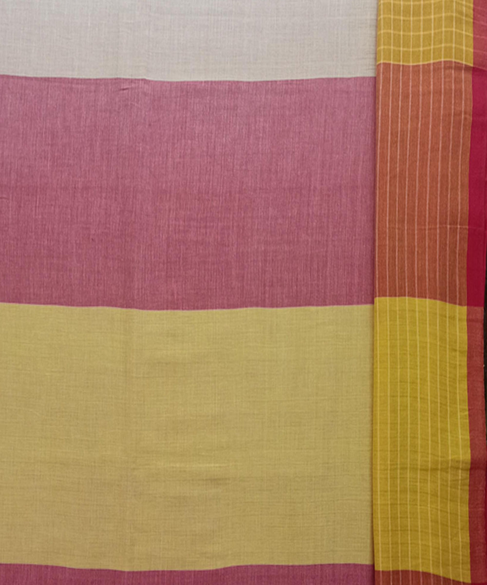 Beige multicolor ghicha anchal cotton handwoven saree