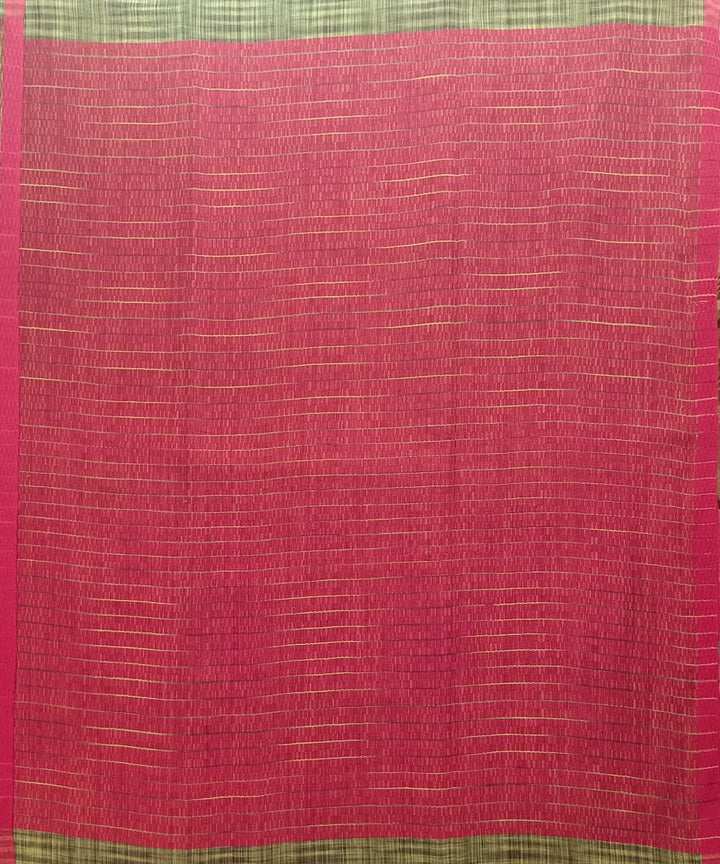 Red olive green ghicha anchal cotton handwoven saree