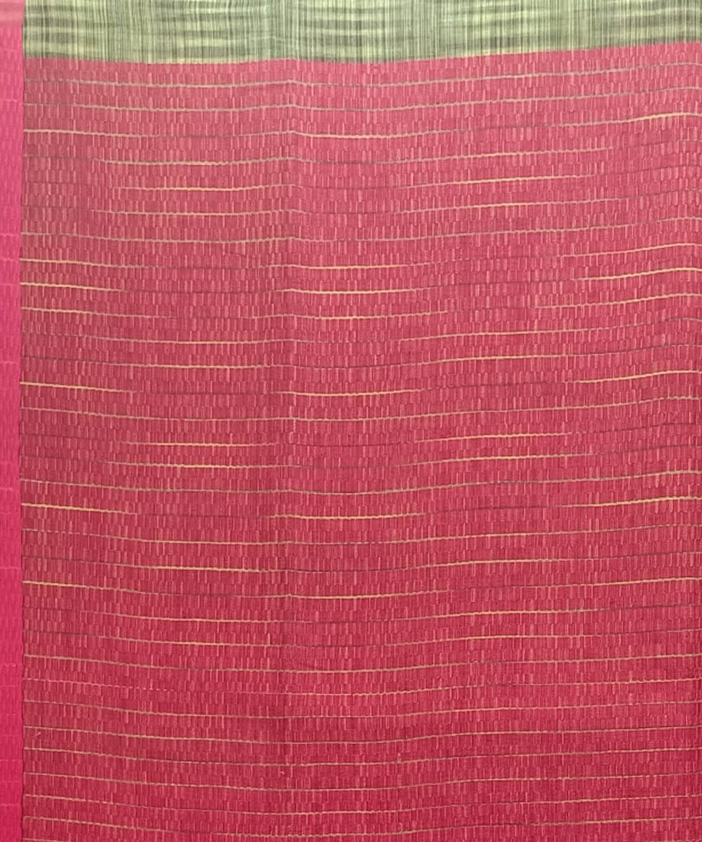 Red olive green ghicha anchal cotton handwoven saree