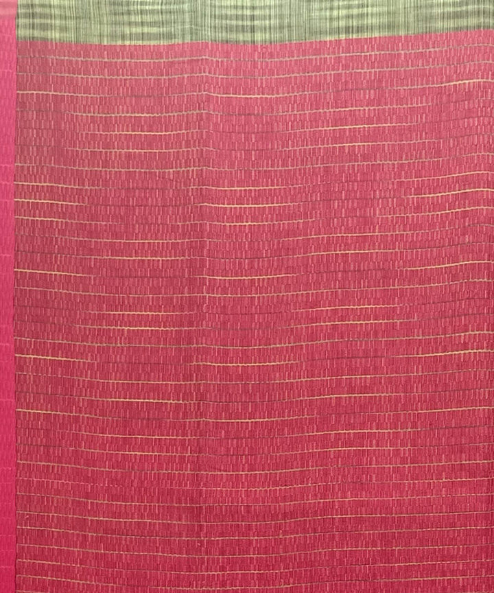 Red olive green ghicha anchal cotton handwoven saree