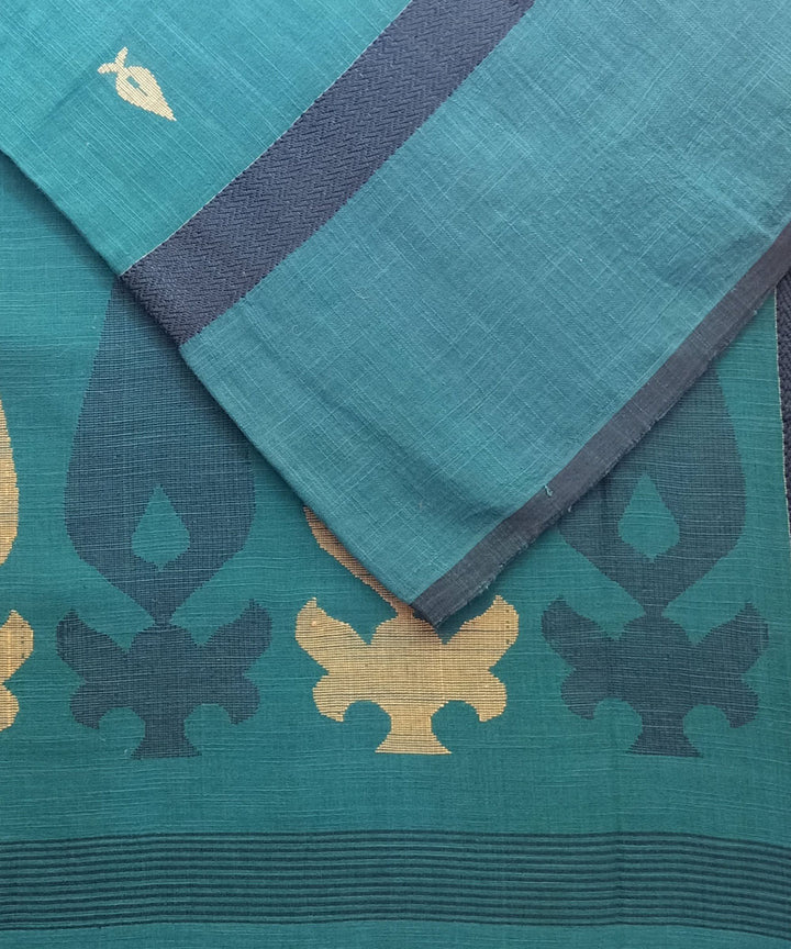 Cyan blue cotton handwoven jamdani saree