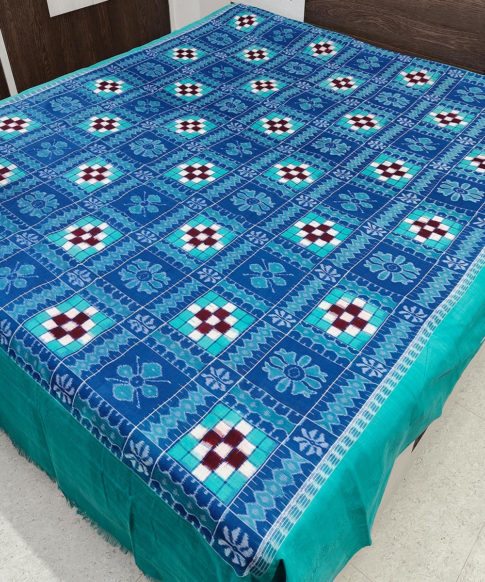 Navy blue multicolour handwoven cotton sambalpuri double bedsheet