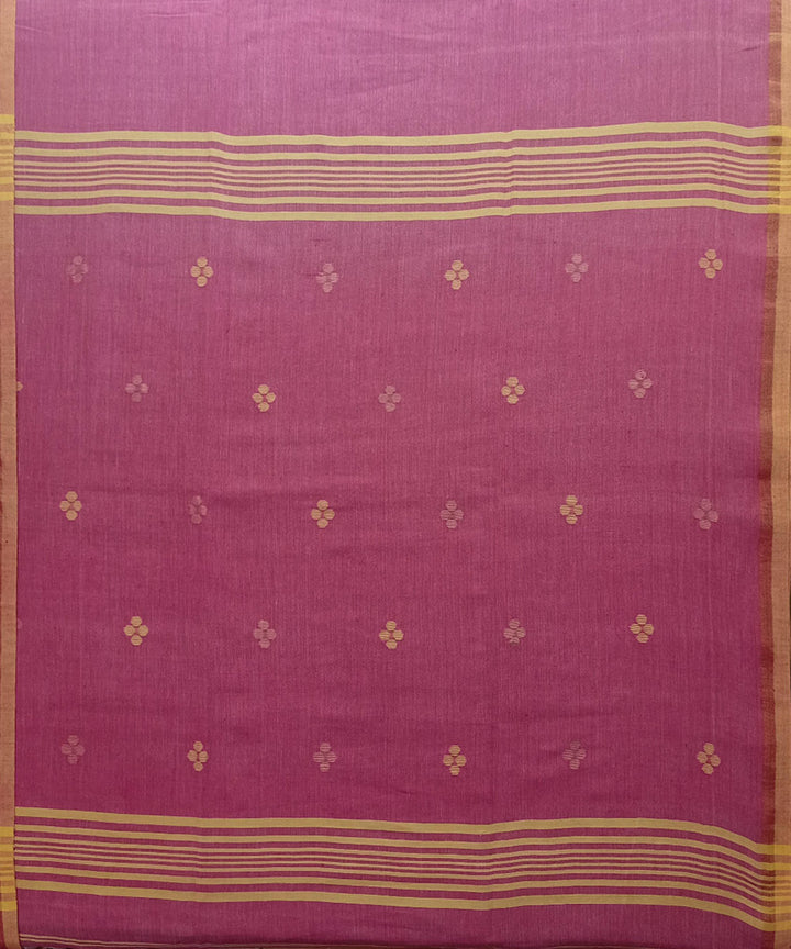 Pink yellow cotton handwoven jamdani saree