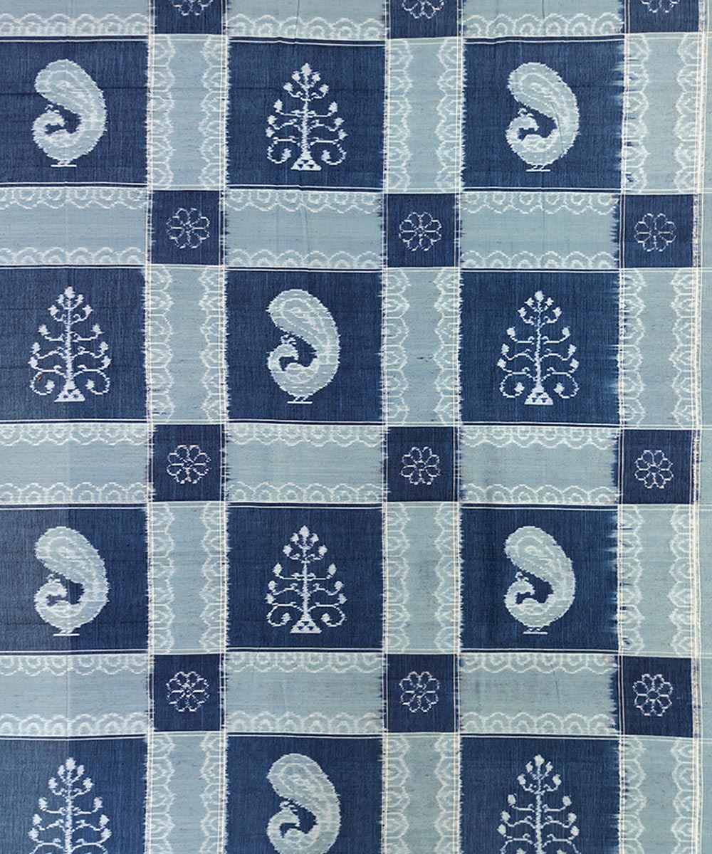 Navy blue grey cotton handwoven sambalpuri double bedsheet