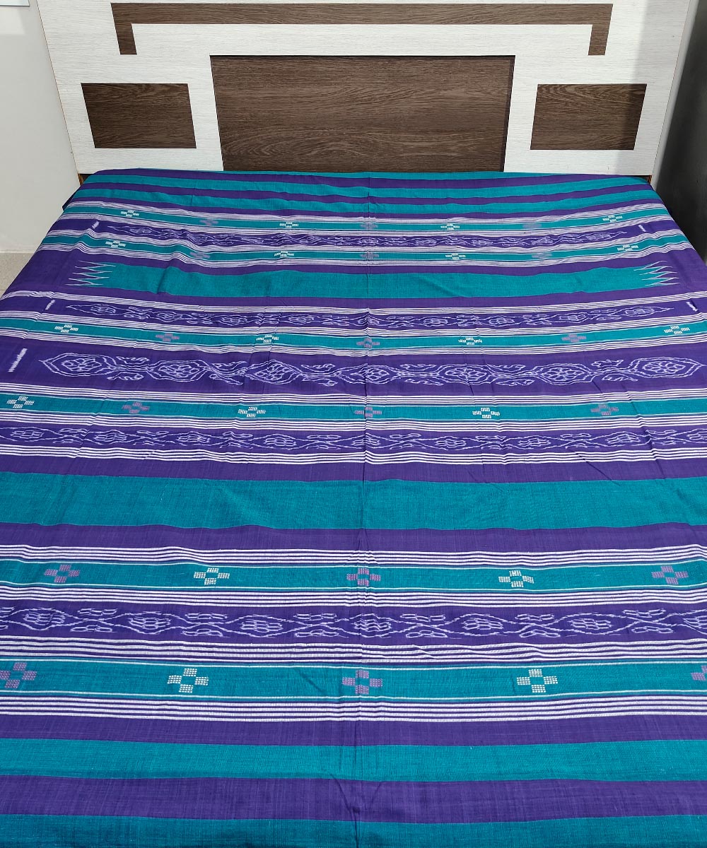 Navy blue green handwoven sambalpuri cotton double bedsheet