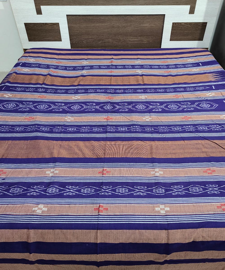 Navy blue brown handwoven sambalpuri cotton double bedsheet
