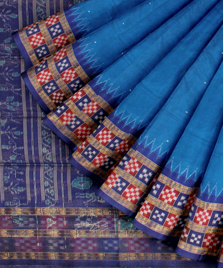 Teal blue tissue silk handloom sambalpuri saree