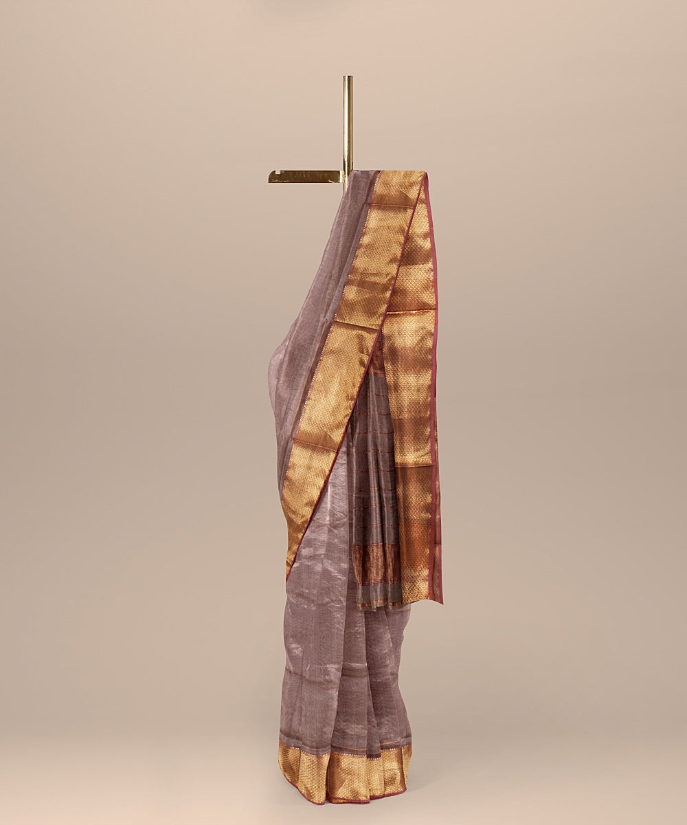 Grey purple handloom maheshwari cotton silk saree