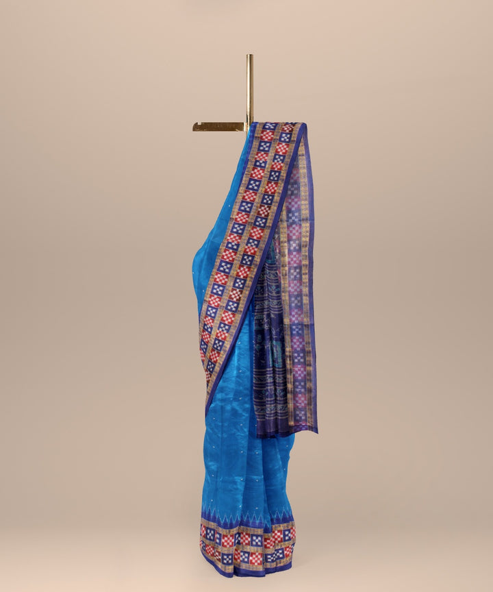 Teal blue tissue silk handloom sambalpuri saree