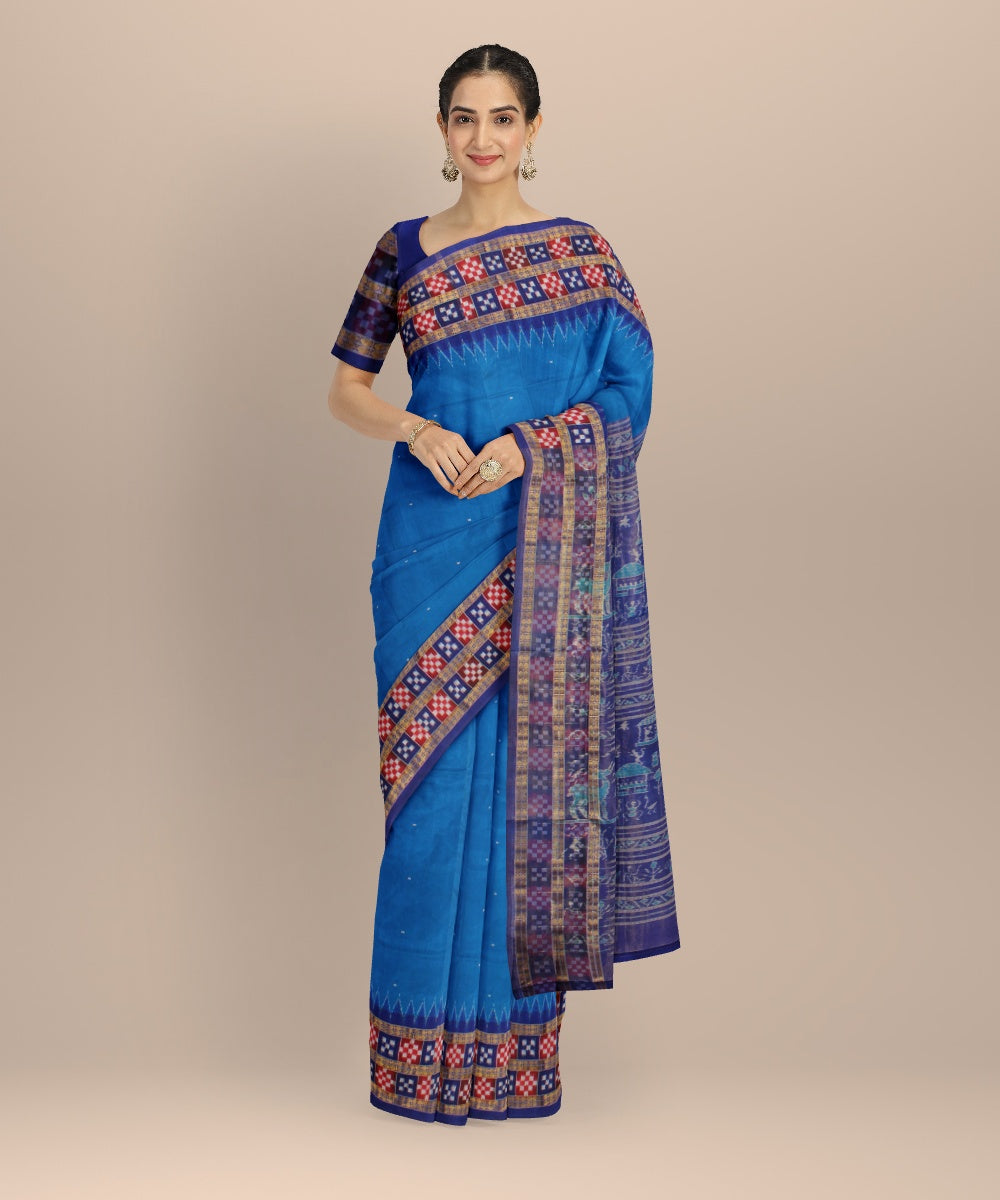 Teal blue tissue silk handloom sambalpuri saree