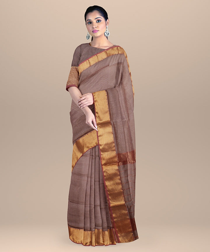 Grey purple handloom maheshwari cotton silk saree