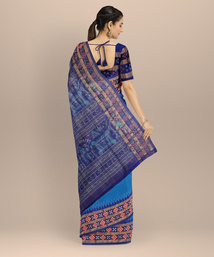 Teal blue tissue silk handloom sambalpuri saree