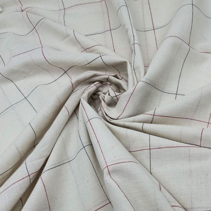 White black check handwoven cotton fabric