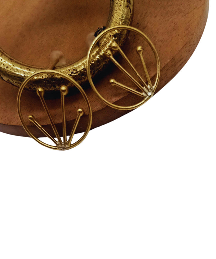Golden oak leaf design handcrafted brass earring