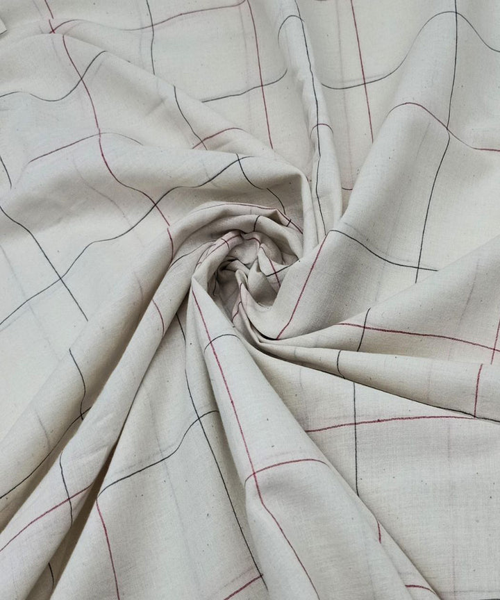 White blue check handwoven cotton fabric