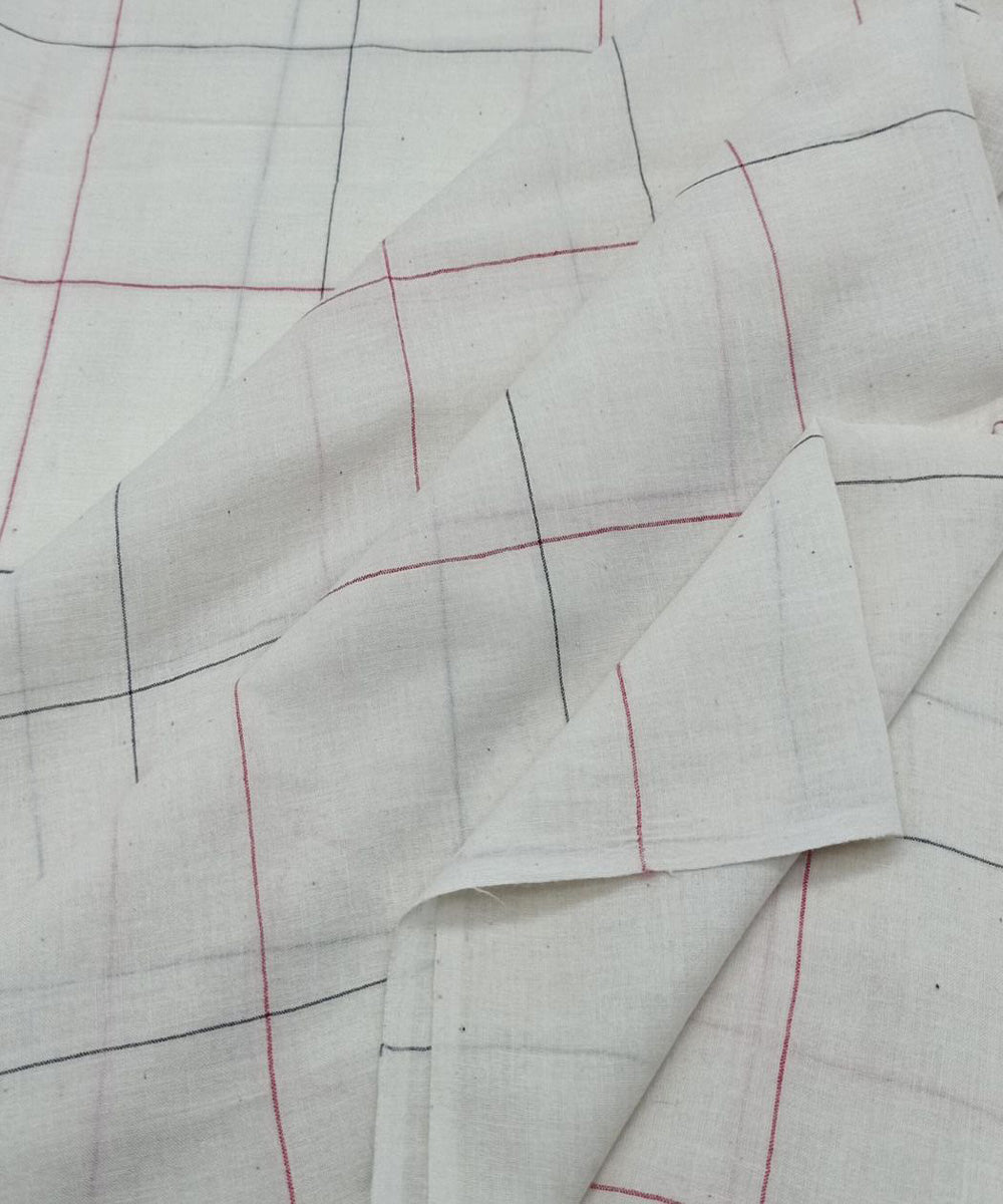 White blue check handwoven cotton fabric
