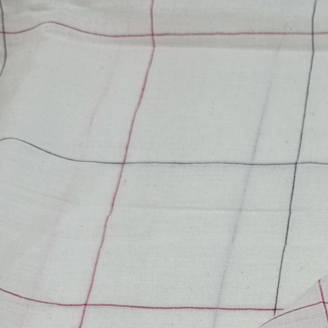 White black check handwoven cotton fabric
