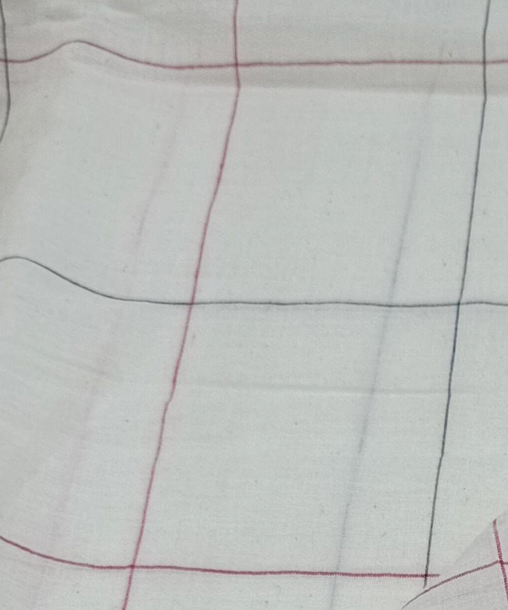 White blue check handwoven cotton fabric