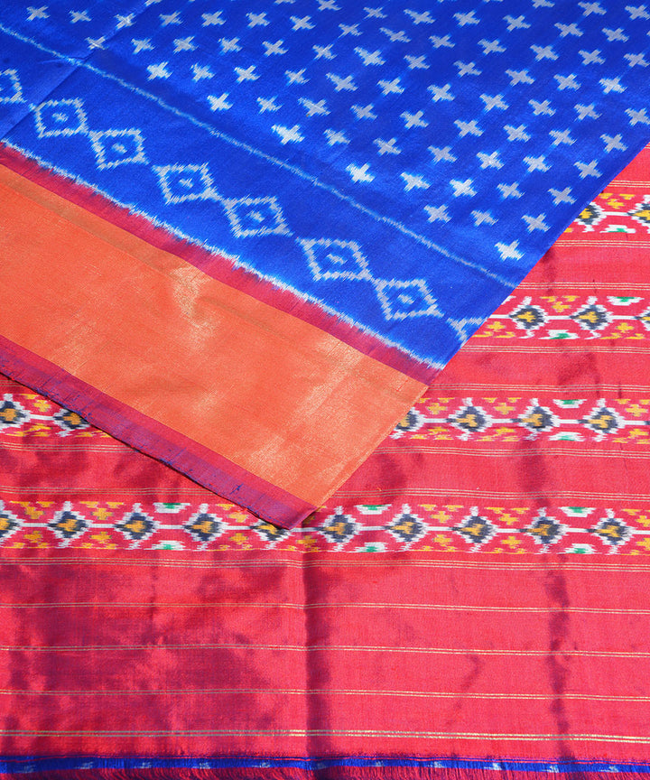 Navy blue maroon handwoven pochampally ikat silk saree