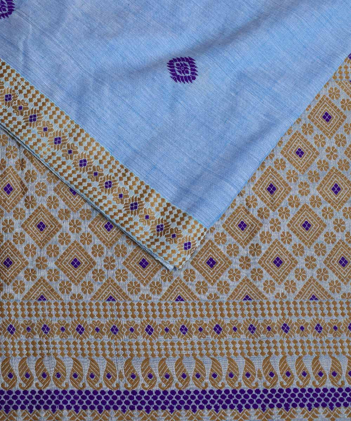 Sky blue light brown cotton handloom assam saree