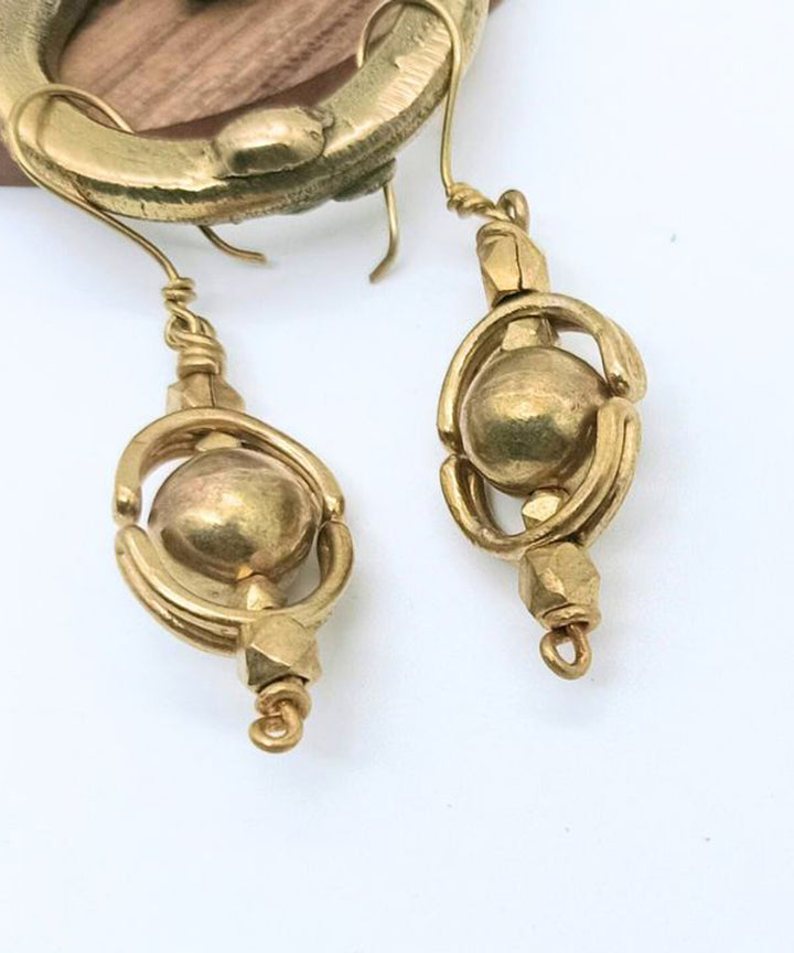 Golden dhokra hand crafted brass earring