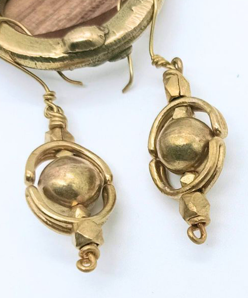 Golden dhokra hand crafted brass earring