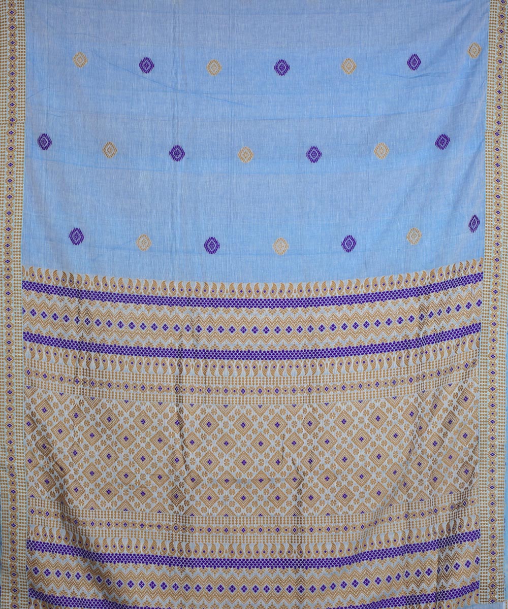 Sky blue light brown cotton handloom assam saree