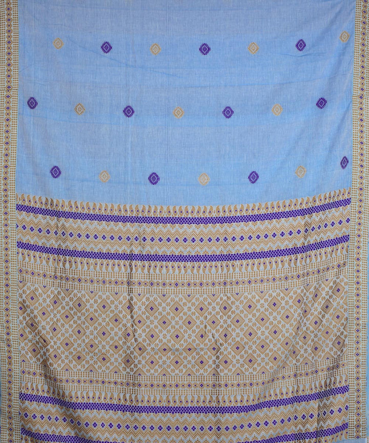 Sky blue light brown cotton handloom assam saree