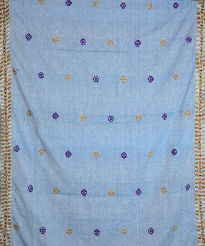 Sky blue light brown cotton handloom assam saree