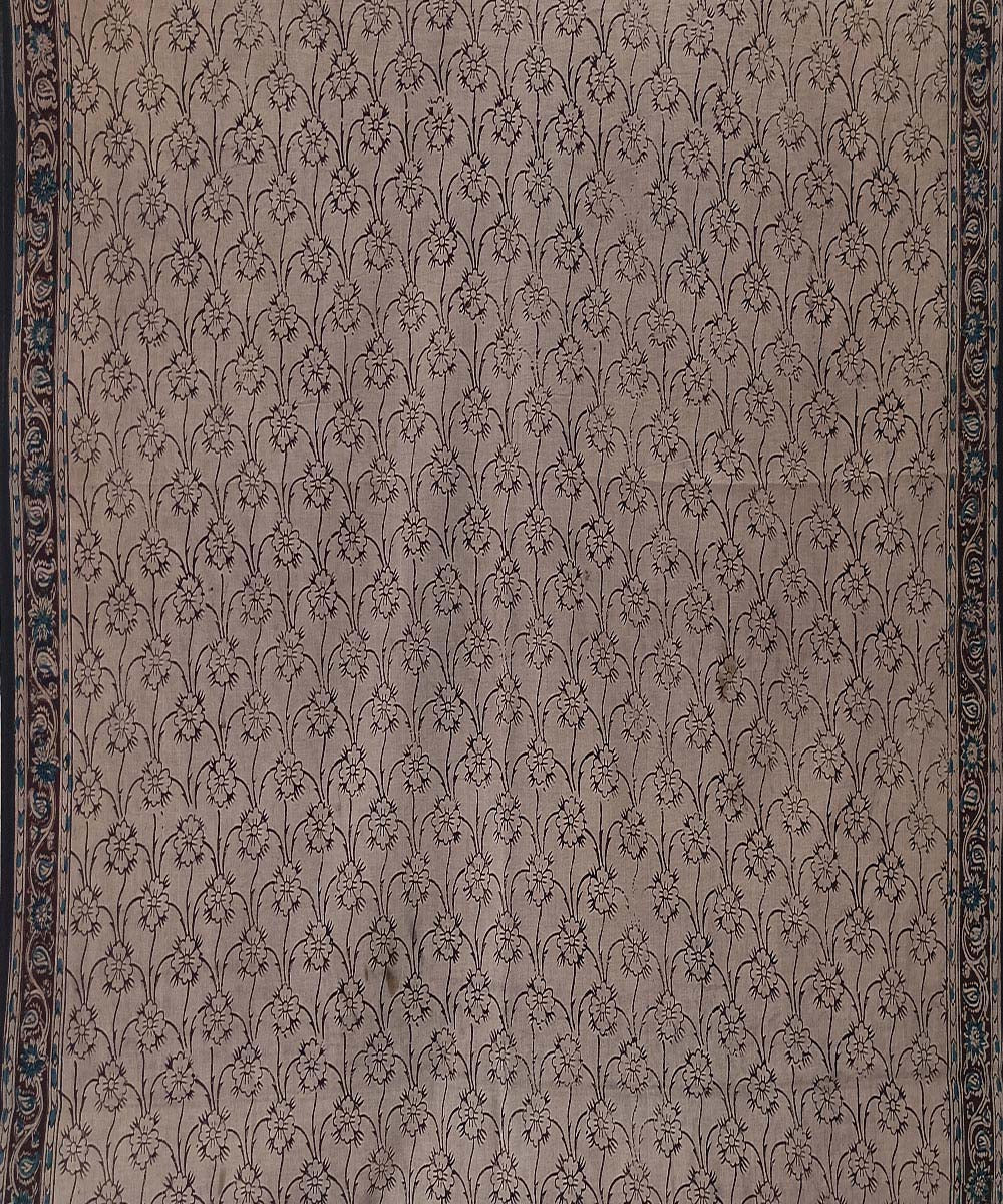 Black hand printed cotton kalamkari saree