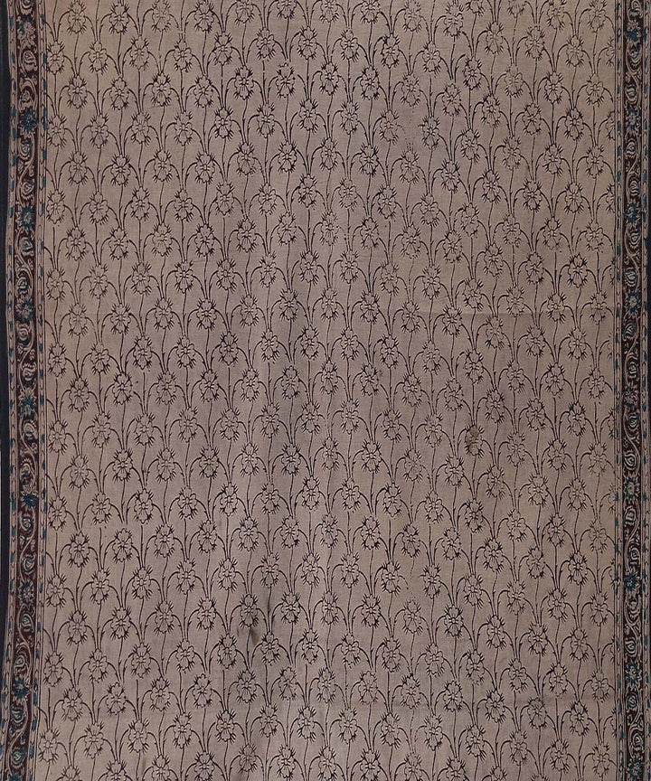 Black hand printed cotton kalamkari saree