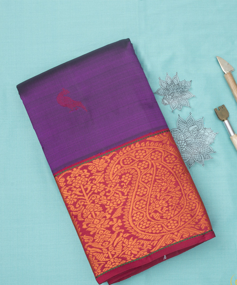 Purple with red handwoven kanjivaram silk saree