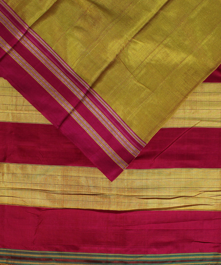 Golden pink gayatri border cotton art silk handloom ilkal saree