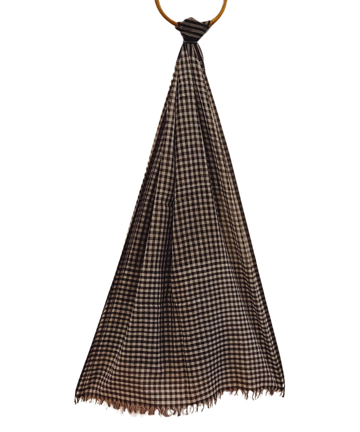 Black white small check handwoven cotton stole