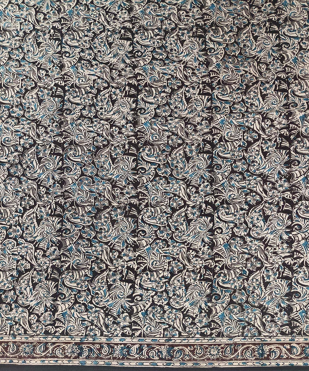 Black hand printed cotton kalamkari saree