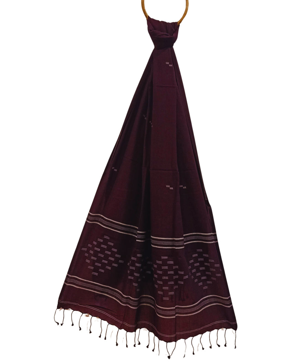 Dark brown handloom cotton jamdani stole