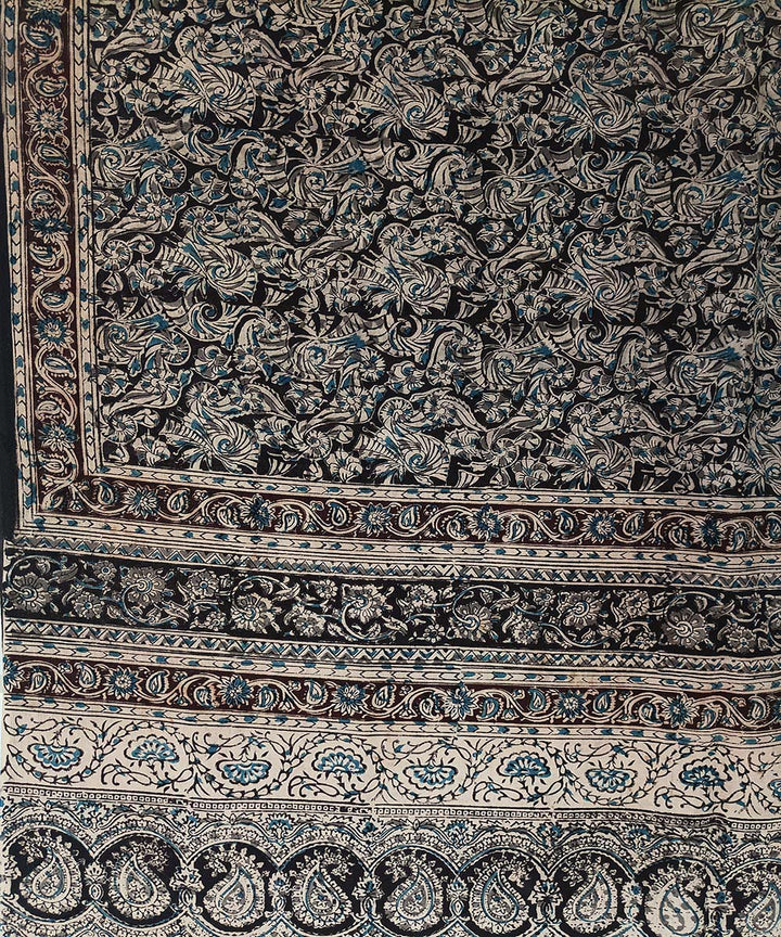 Black hand printed cotton kalamkari saree