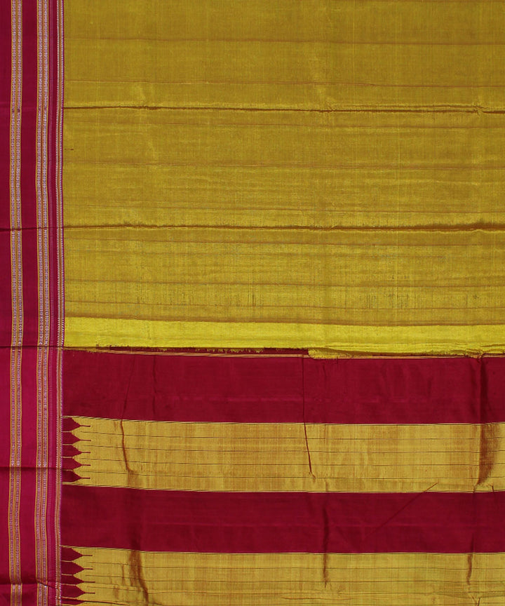Golden pink gayatri border cotton art silk handloom ilkal saree