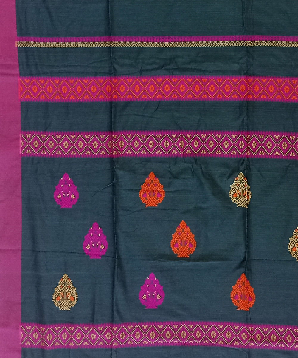 Dark green multicolor cotton handloom bengal saree