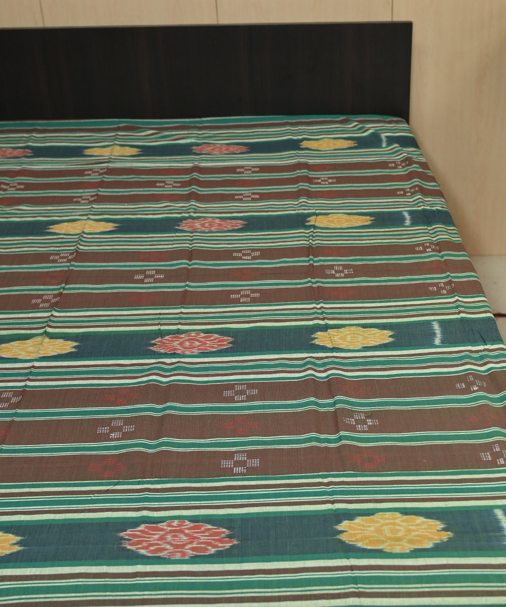 Dark brown green traditional ikat handmade sambalpuri cotton bedsheet