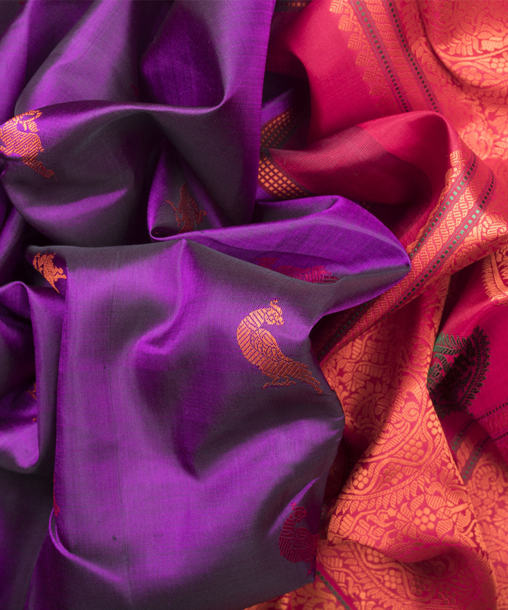 Purple with red handwoven kanjivaram silk saree