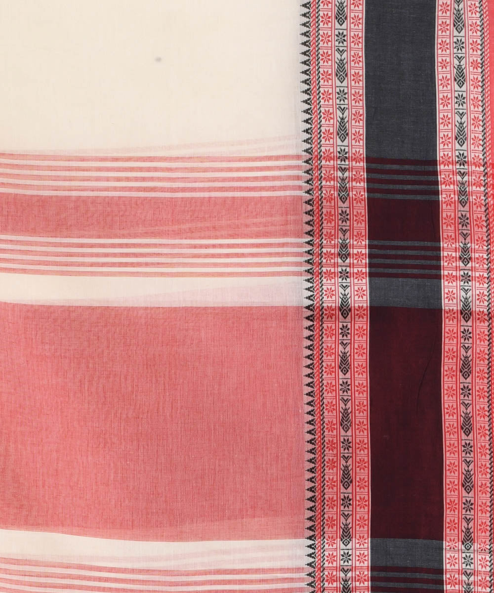 Offwhite black handloom cotton bengal saree