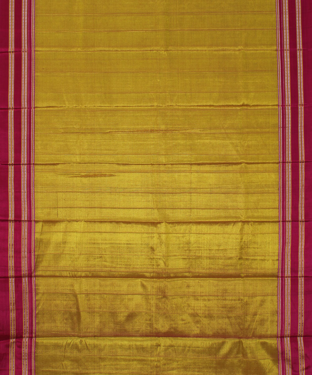 Golden pink gayatri border cotton art silk handloom ilkal saree