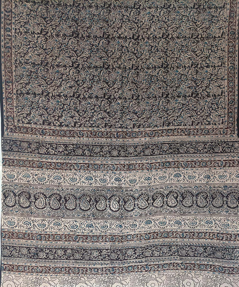 Black hand printed cotton kalamkari saree