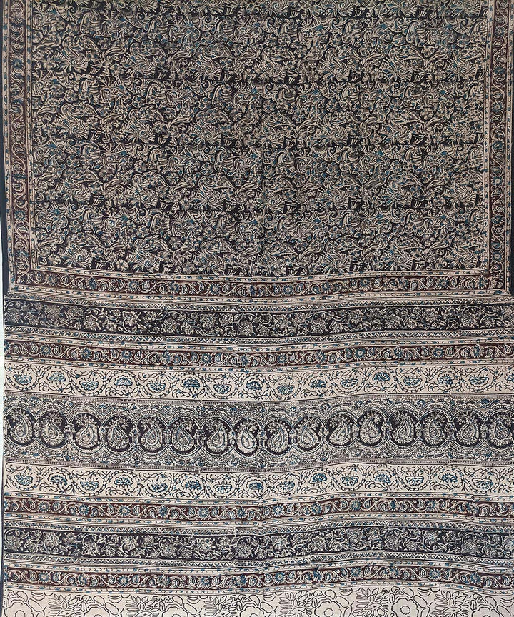 Black hand printed cotton kalamkari saree