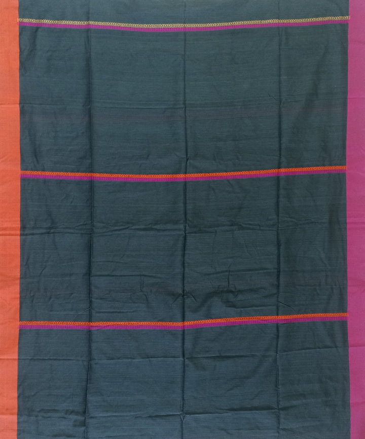 Dark green multicolor cotton handloom bengal saree