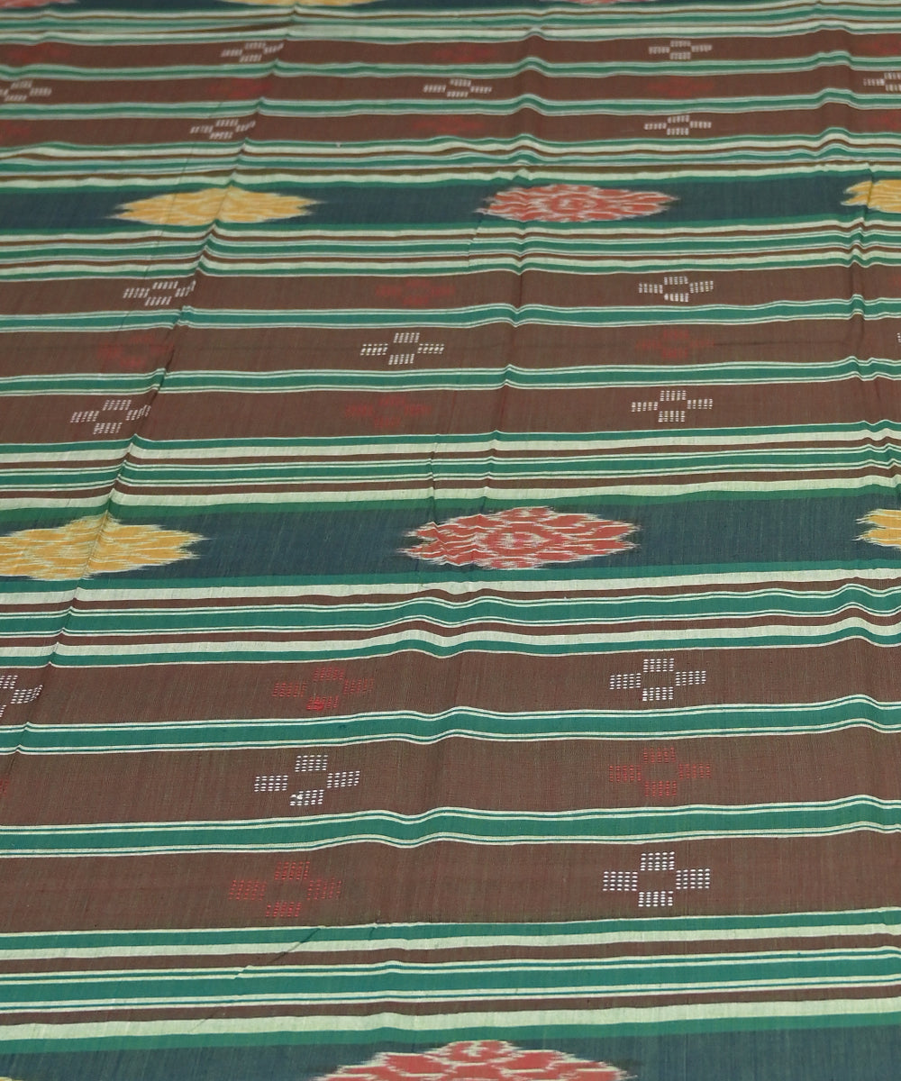 Dark brown green traditional ikat handmade sambalpuri cotton bedsheet