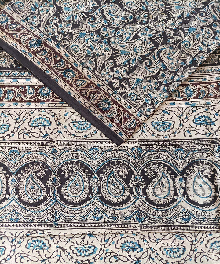 Black hand printed cotton kalamkari saree
