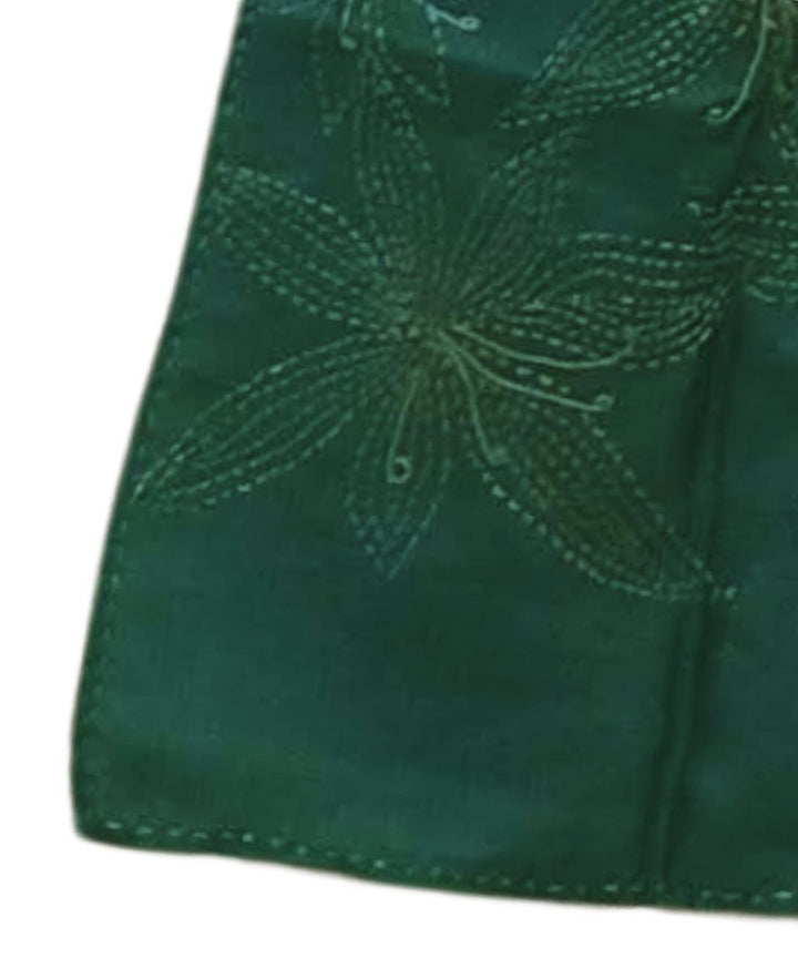Bottle green handwoven silk kantha stitch stole