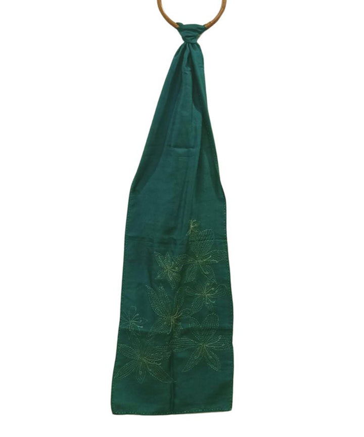 Bottle green handwoven silk kantha stitch stole